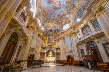 Fototapeta na wymiar GENOA, ITALY, OCTOBER 14. 2023 - The inner of the oratory of St. Philip (San Filippo) in the historic center of Genoa, Italy