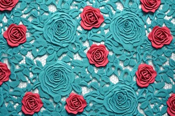 Fototapeta na wymiar bold teal lace with roses pattern