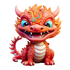 Fototapeta premium cute and playful Chinese dragon with mouth clipart, in the style of light red and bronze Khmer art isolated PNG