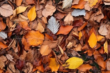 overhead shot of freshly fallen autumn leaves