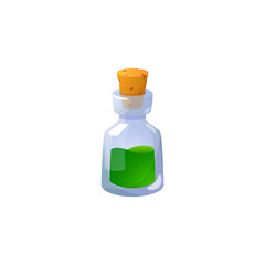 Glass bottle with green potion.