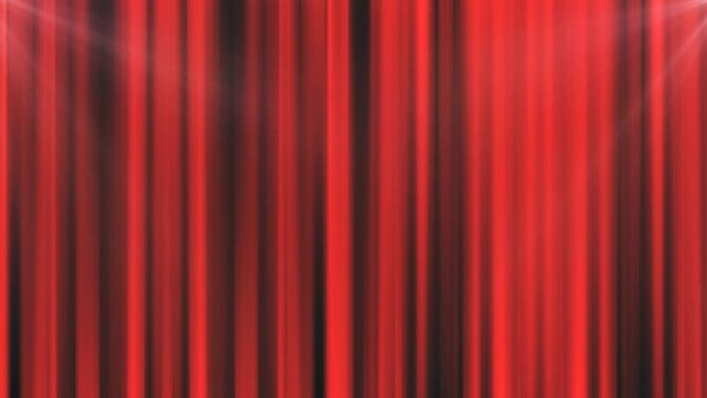 Abstract red curtain background in a theater or stage illuminated by spotlight lamps made of iridescent stripes and lines