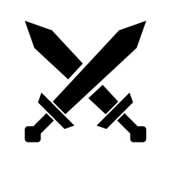 Battle silhouette icon. Crossed swords silhouette icon. Duel. Vector.