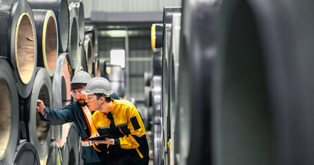 Metal sheet workers perform routine quality checking, enhancing assurance in roofing infrastructure