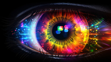 Human multicolored iris of the eye animation concept