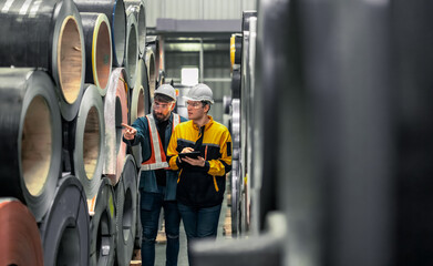 Metal sheet workers perform routine quality checking, enhancing assurance in roofing infrastructure