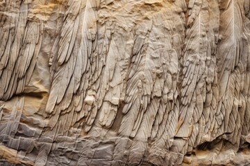 close-up of fossilized bird feathers in stone