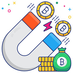 A flat design icon of attract bitcoin  


