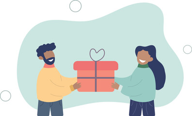 presents concept. woman giving a present to a man.flat vector illustration.