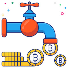 An editable design icon of bitcoin faucet 

