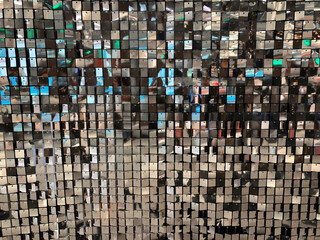 Silver background mosaic with light spots. Abstract blue grey Background of metallic square...