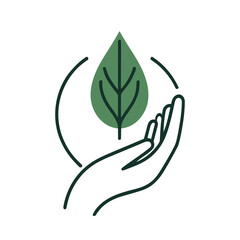 Hand embracing leaf icon isolated. Hand protecting a leaf