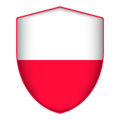 Poland flag in shield shape. Vector illustration.