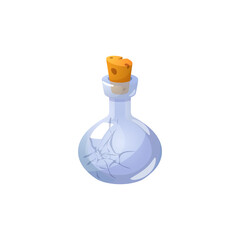 Closed cracked glass potion bottle flat style, vector illustration