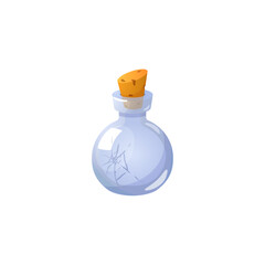 Glass potion corked bottle with crack.