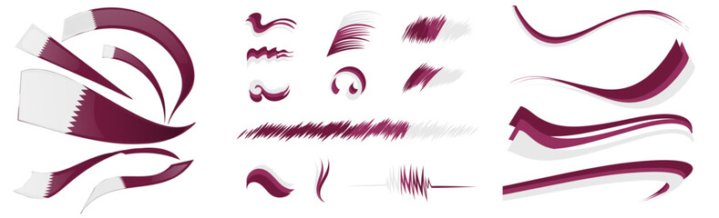 Quatar flag set elements, vector illustration on a white background