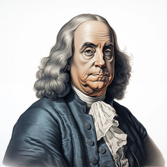 Portrait of Benjamin Franklin, the first president of the United States. Finest Color ink art engraving style