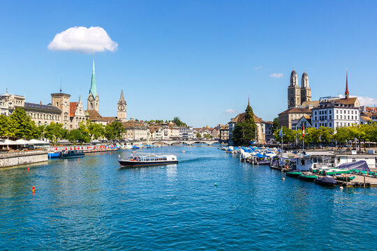 Zurich skyline city at Linth river in Switzerland