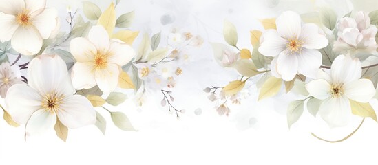 Elegant white flower with watercolor background and invitation wedding card, AI generated