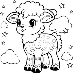 Sheep cute animal black and white coloring page