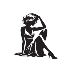 Seated Harmony: Woman Silhouette - A Harmonious and Graceful Image Showcasing the Silhouette of a Woman in Serene Seated Posture.