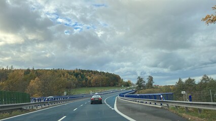 the road between the cities of Opava and Ostrava, the main road, a view of the horizon, the city of...