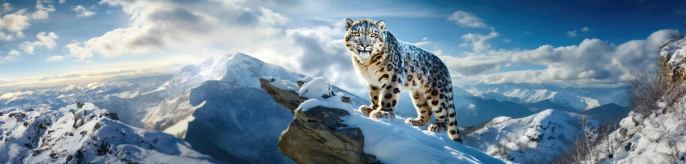 Selbstklebende Fototapeten Snow leopard in the mountains. © Анастасия Козырева