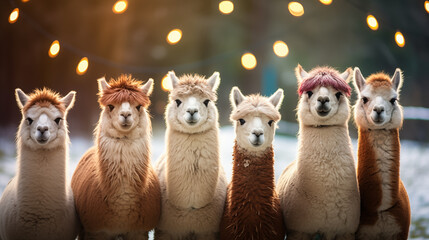 Alpacas on the farm. A herd of alpacas on a farm for Christmas.