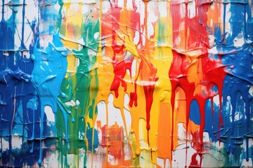 action shot of oil paint dripping onto canvas - obrazy, fototapety, plakaty