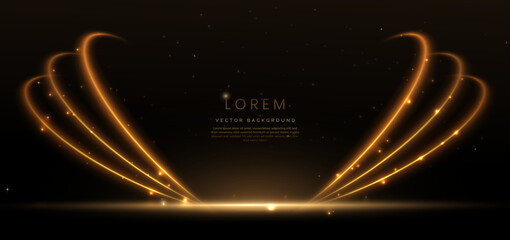 Obraz premium Abstract glowing golden curved lighting effect glitter on black background.