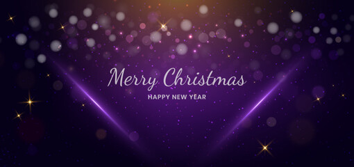 Abstract lighting effect dot neon purple light ray on on purple background. Concept merry christmas happy celebration.