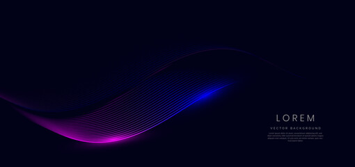 Abstract technology futuristic wave glowing blue and pink lines on dark blue background.