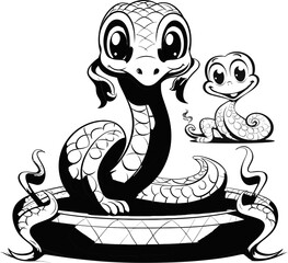 Snake Cobra animal vector photo, black and white coloring page