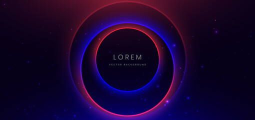 Abstract circle glowing blue and red light ray with lighting effect on dark blue background.