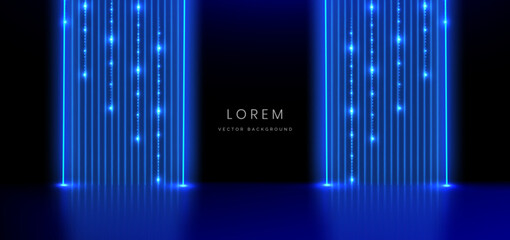 Abstract technology futuristic glowing neon blue light on dark blue background with lighting effect.