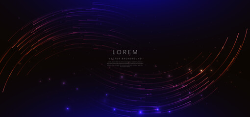 Abstract elegant red glowing curved line with lighting effect sparkle on black background.