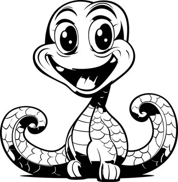 Snake Cobra animal vector photo, black and white coloring page