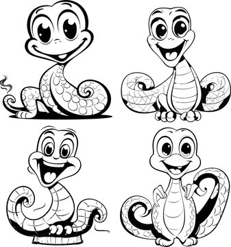 Snake Cobra animal vector photo, black and white coloring page