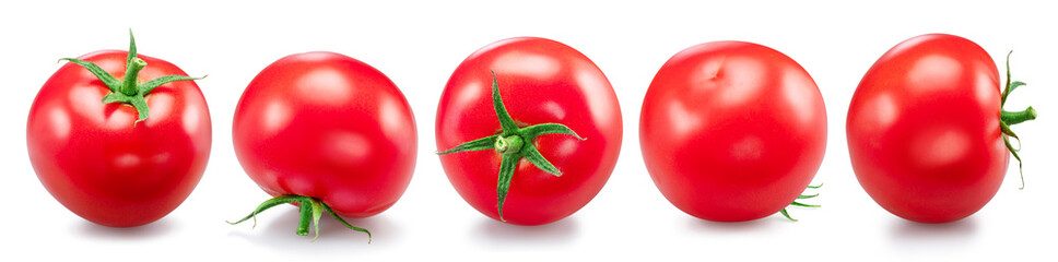 Set of red campari tomatoes isolated on white background. Macro shot.