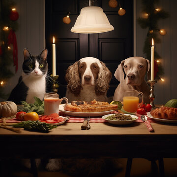 pets having Christmas dinner