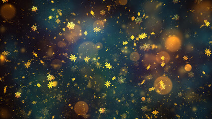 Christmas Theme Background Image, High Quality Gold Snow and Snowflakes Background for Holiday Seasons