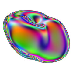 Iridescent liquid 3D blob shape. Abstract multicolor design element isolated on a transparent background.