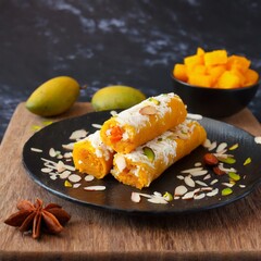 Fototapeta na wymiar Dry Fruits Mango Roll