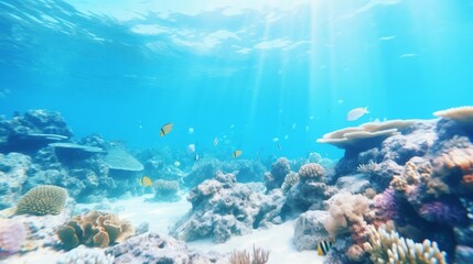 Naklejka na ściany i meble Underwater coral reefs. Mesmerizing ocean background