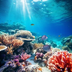 Fototapeta premium Underwater coral reefs. Mesmerizing ocean background