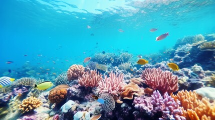Naklejka na ściany i meble Underwater coral reefs. Mesmerizing ocean background