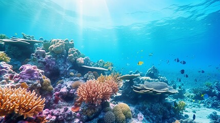 Obraz premium Underwater coral reefs. Mesmerizing ocean background