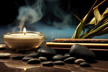 Spa composition with candles and zen stones 
