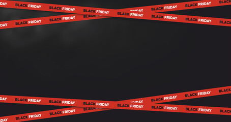 Black Friday Seasonal sale concept in modern style. Black Friday. Creative abstract concrete discount background with barrier tape.