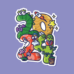 Obraz premium 2024 logo text vector design with cartoon illustration style. 2024 text design typography.